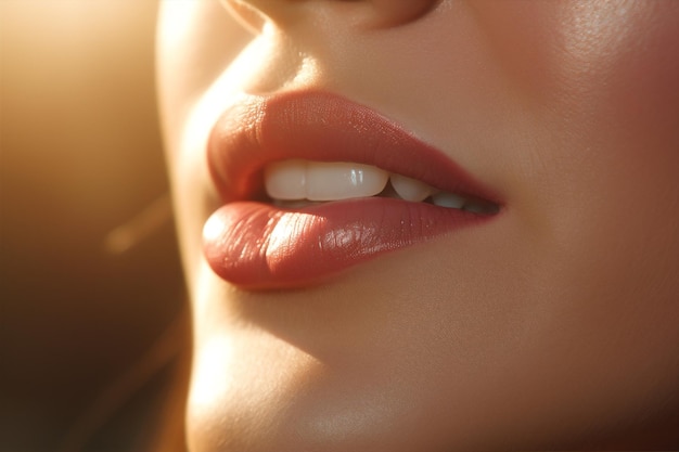 Frau mit rotem Nahaufnahme Lipgloss, attraktiv, modisch, glamourös, Gesichts- und Lippen-Make-up, Makro-Mund, Schönheit, Lippenstift, glänzend