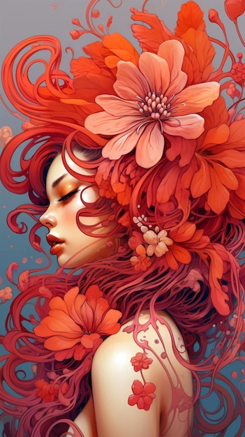Frau mit roten Blumen, erzeugt von KI