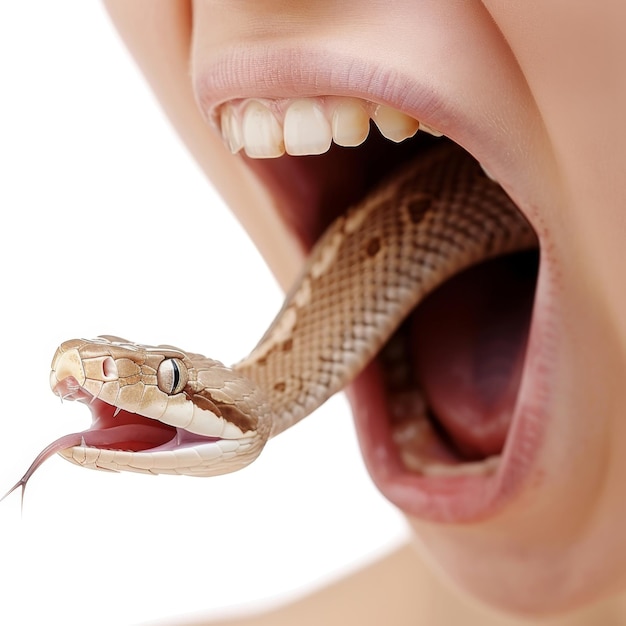 Frau mit Schlange im Mund