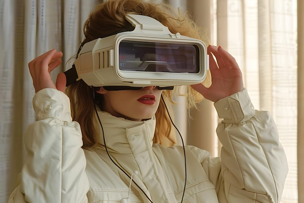 Frau mit VR-Headset im Stil des Hypermodernismus