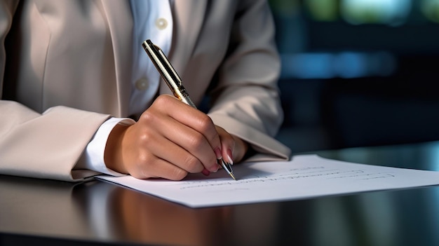 Frau nahm eine Vertragsunterschrift in die Hand