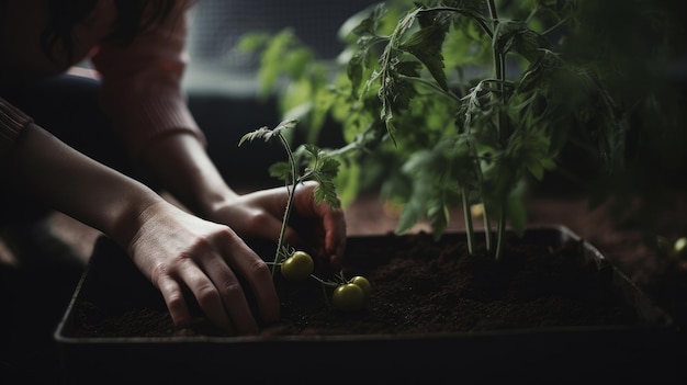 Frau pflanzt Tomate Illustration AI GenerativexA