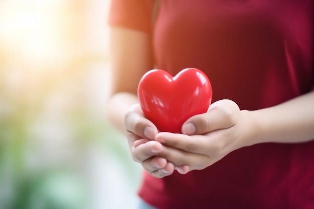 Frau Pflege Gesundheit Valentinstag halten rote Hand Liebe Familie Spender Kardiogramm Generative KI