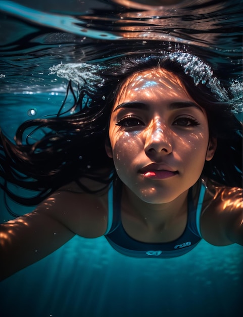 Frau schwimmt unter Wasser im Meer