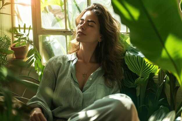 Foto frau selbstliebe und selbstpflege eins mit der natur pragma