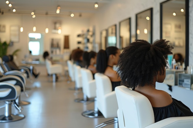 Foto frau sitzt auf einem stuhl im friseursalon