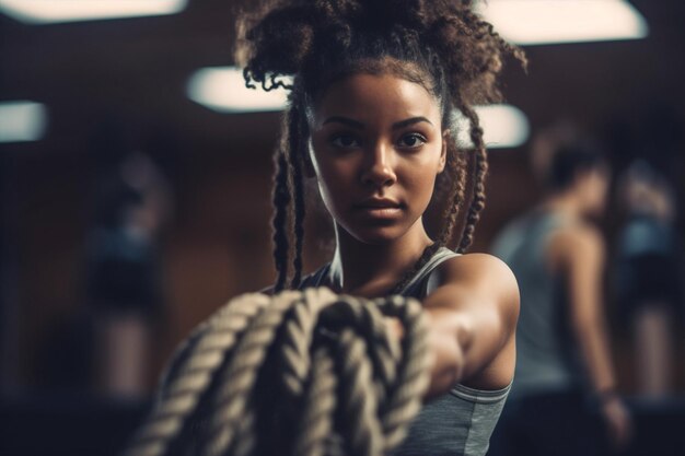 Frau Sport Energie afrikanisch fit Athlet Seil Fitness weiblich amerikanisch jung Fitnessstudio Generative KI
