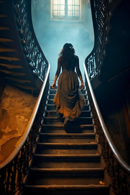 Frau steigt eine Treppe hinauf
