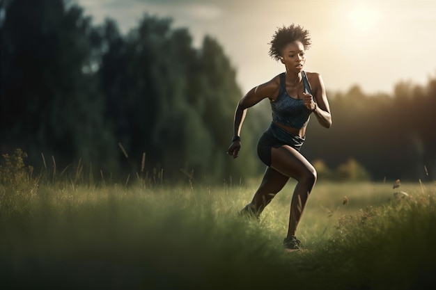 Frau trainiert Sportmädchen amerikanische Übung läuft afrikanischer Wellnesspark Fitnesssportler Generative KI