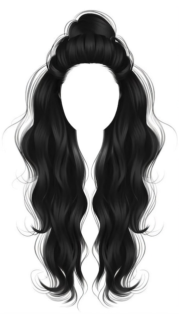 Frau trendy lange lockige brünette Haare Perücke schwarze Farben Schönheit Mode realistisch 3D