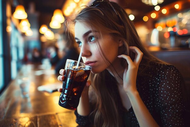 Frau trinkt kalte Soda