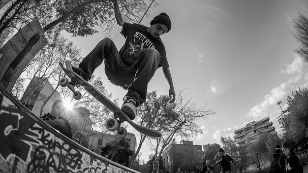 Foto frau und mann skateboarder skateboarding in der modernen stadt