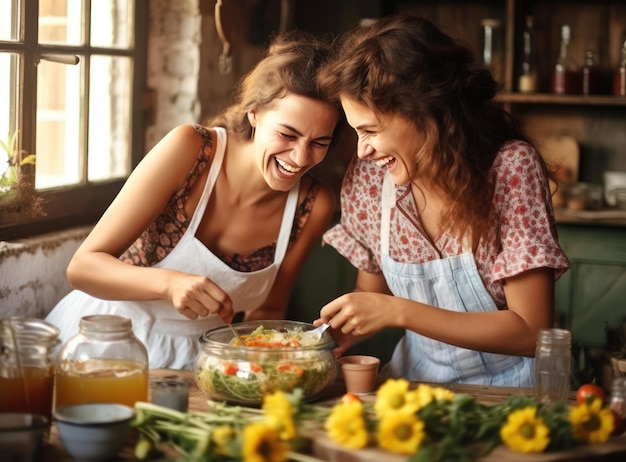 Frau und Tochter kochen zusammen