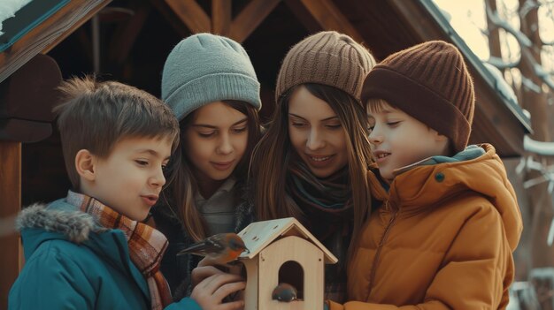 Foto frau und zwei kinder arbeiten am tag der mütter bei der renovierung des hauses