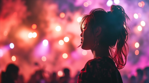 Frau vor den Lichtern beim Konzert