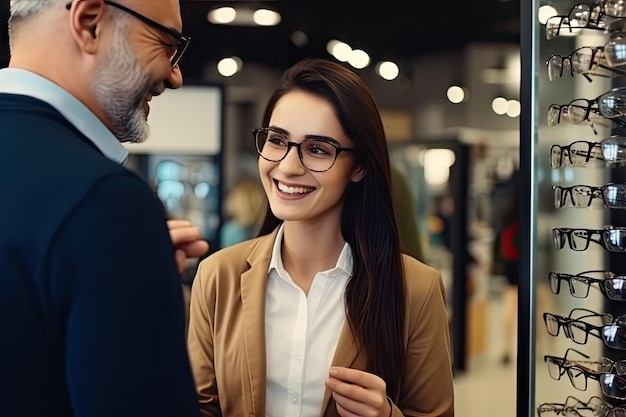 Frau wählt eine Brille in einem Optikergeschäft