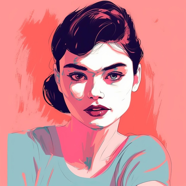 Frau weiblich junges erwachsenes Mädchen abstraktes minimalistisches Gesichtsporträt digital generierte Illustration Cover