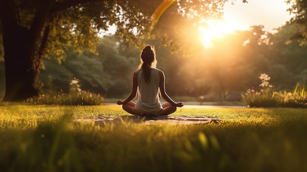 Frau Yoga entspannen in der Natur