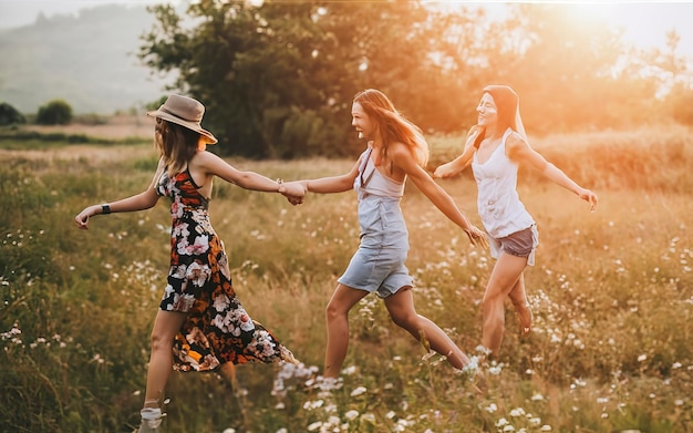 Frauen auf einer Wiese, schöne Atmosphäre im Sommer