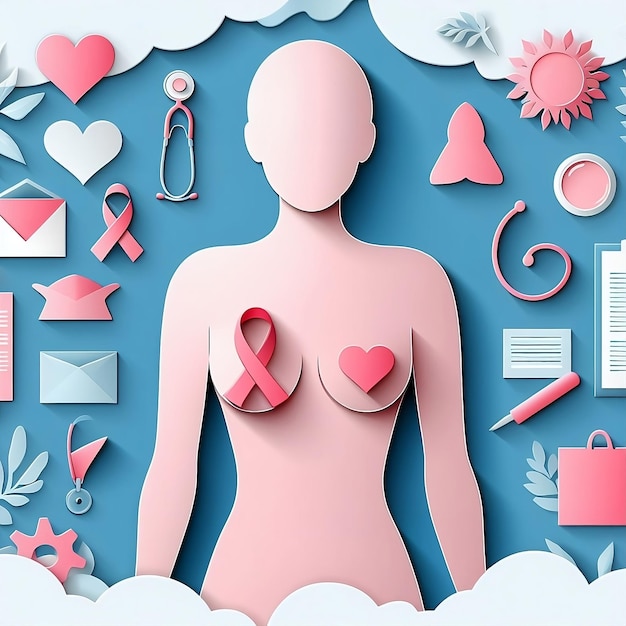 Foto frauen brust- und hautkrebsbewusstseinsmonat design-illustration für den hintergrund für den weltkrebstag