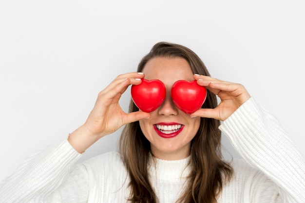 Frauen-lächelndes Glück-Herz-Liebes-Romance