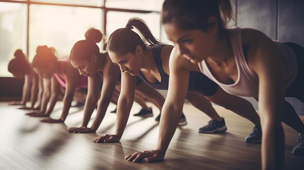 Frauen machen Push-ups in einem Fitnessstudio