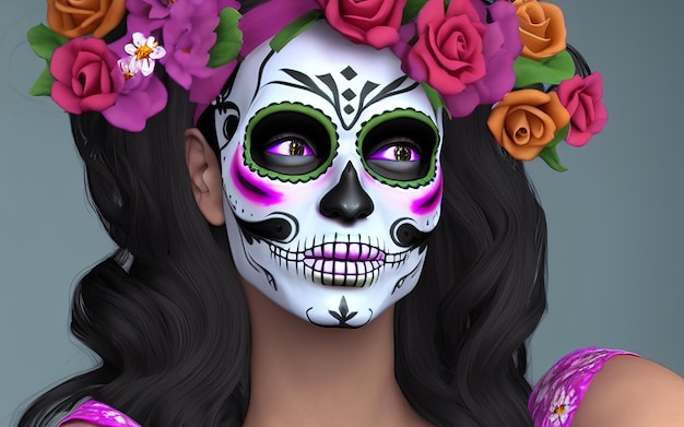 Frauen mit make-up-gesichtstätowierungen halloween für die feier des mexikanischen festtages des toten dia de los