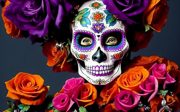 Frauen mit make-up-gesichtstätowierungen halloween für die feier des mexikanischen festtages des toten dia de los