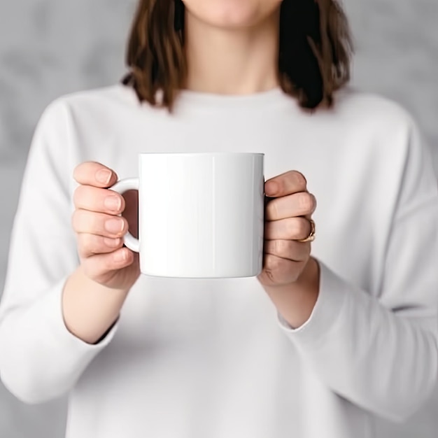 Frauen mit weißem Becher, die ein Modell in der Hand halten