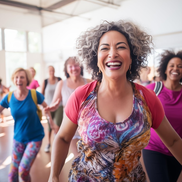 Frauen mittleren Alters genießen einen freudigen Tanzunterricht Generative KI