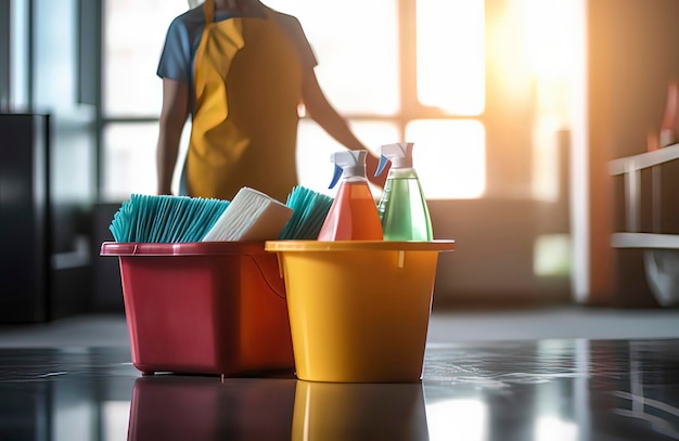 Frauen putzen zu Hause. KI-Technologie erzeugtes Bild