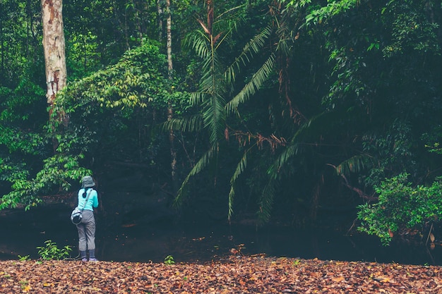 Frauen stehen alleine im Wald