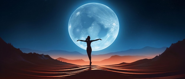 Foto frauen tanzen auf dem großen vollmond