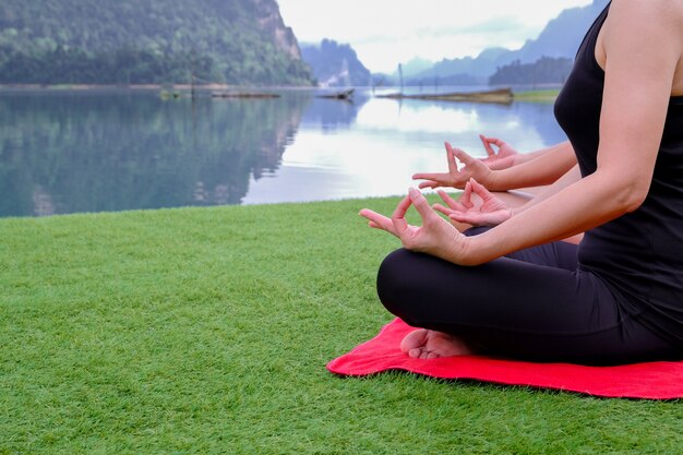 Frauen Yoga - entspannen Sie sich in der Natur