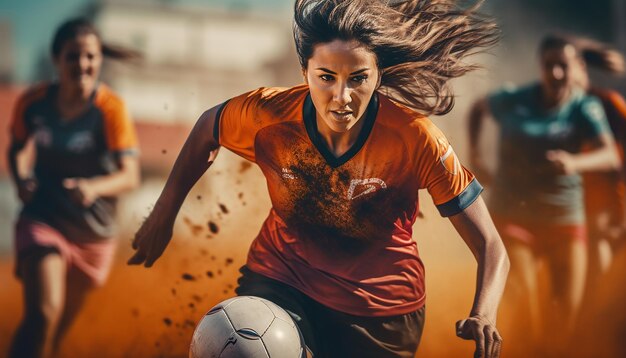 Frauenfußballspiel auf dem Fußballplatz, redaktionelle Fotografie, Fußballspielspiele