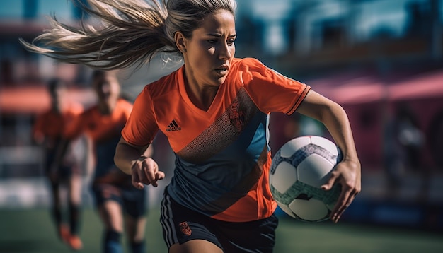 Frauenfußballspiel auf dem Fußballplatz, redaktionelle Fotografie, Fußballspielspiele