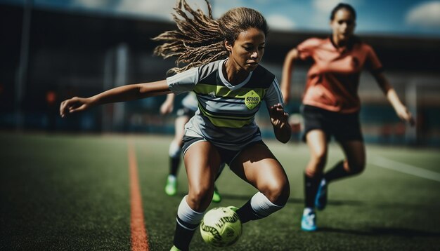 Frauenfußballspiel auf dem Fußballplatz, redaktionelle Fotografie, Fußballspielspiele