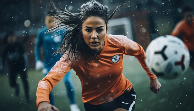 Foto frauenfußballspiel auf dem fußballplatz, redaktionelle fotografie, fußballspielspiele