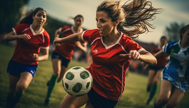 Frauenfußballspiel auf dem Fußballplatz, redaktionelle Fotografie, Fußballspielspiele