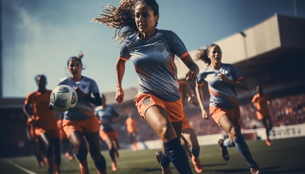 Frauenfußballspiel auf dem Fußballplatz, redaktionelle Fotografie, Fußballspielspiele