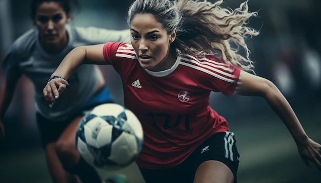 Frauenfußballspiel auf dem Fußballplatz, redaktionelle Fotografie, Fußballspielspiele