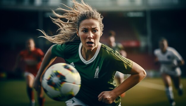 Frauenfußballspiel auf dem Fußballplatz, redaktionelle Fotografie, Fußballspielspiele