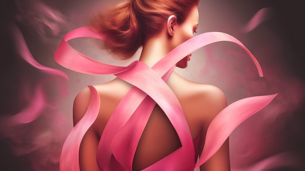 Frauengesicht in generativer KI mit rosa Schleife