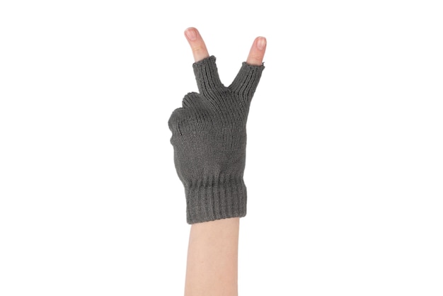 Frauenhände in warmen Handschuhen isoliert auf weißem Hintergrund
