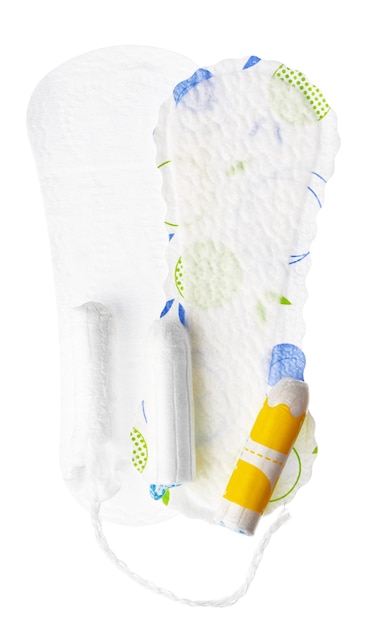 Frauenhygienepads und tampons lokalisiert auf weißem hintergrund