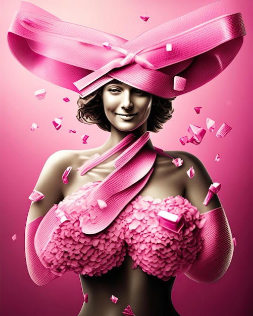 Frauenkörper mit rosa Schleifen für Brustkrebsbewusstsein