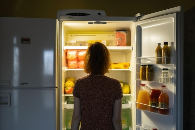 Frauennacht geöffneter Kühlschrank Hausdiät Generieren Sie Ai