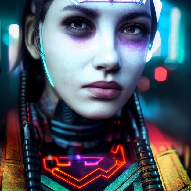 Frauenporträt in futuristischer Cyberpunk-Stilillustration