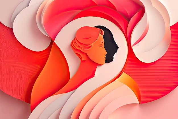 Frauentag-Banner mit Silhouette Farbiger Hintergrund Generative KI-Kunst