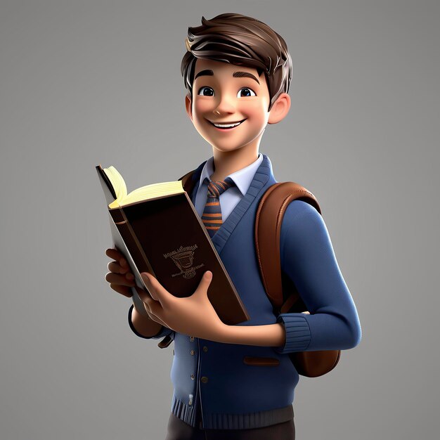 Free 3D Cute School Boy personagem radiante em branco sorrindo feliz e personagem irradiando feliz